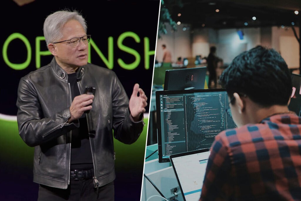 Jensen Huang durante la GTC 2026 explicando el uso de tokens de IA como incentivo para ingenieros de software.