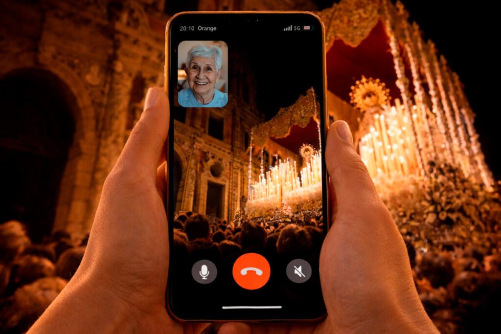 Un usuario utilizando el servicio 5G Fast Track en un concierto masivo para enviar datos de forma prioritaria.