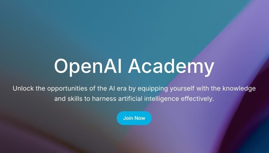 Interfaz de usuario explorando los recursos de formación en OpenAI Academy para aprender inteligencia artificial profesional.
