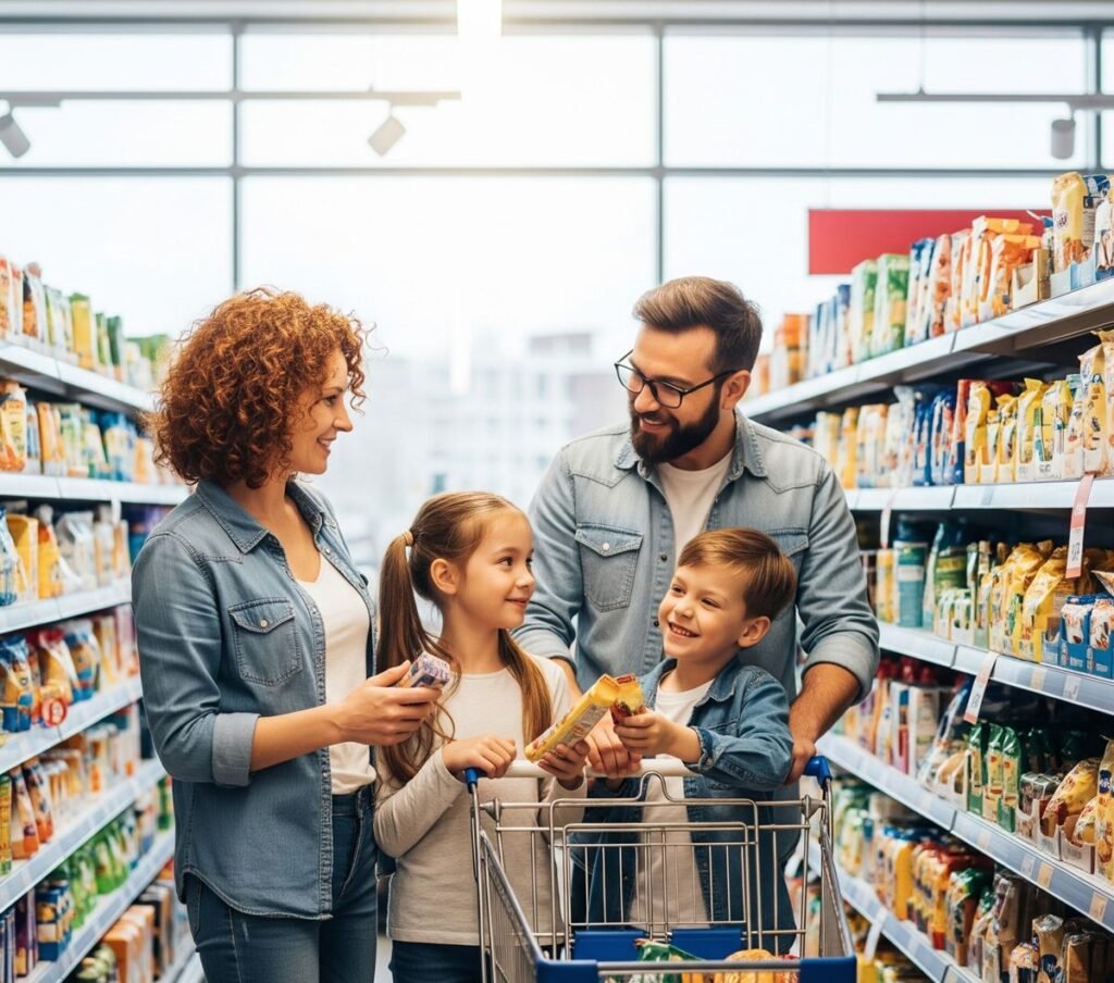 Consumidor ecuatoriano analizando productos en un supermercado moderno, símbolo de la transformación del retail en Ecuador.