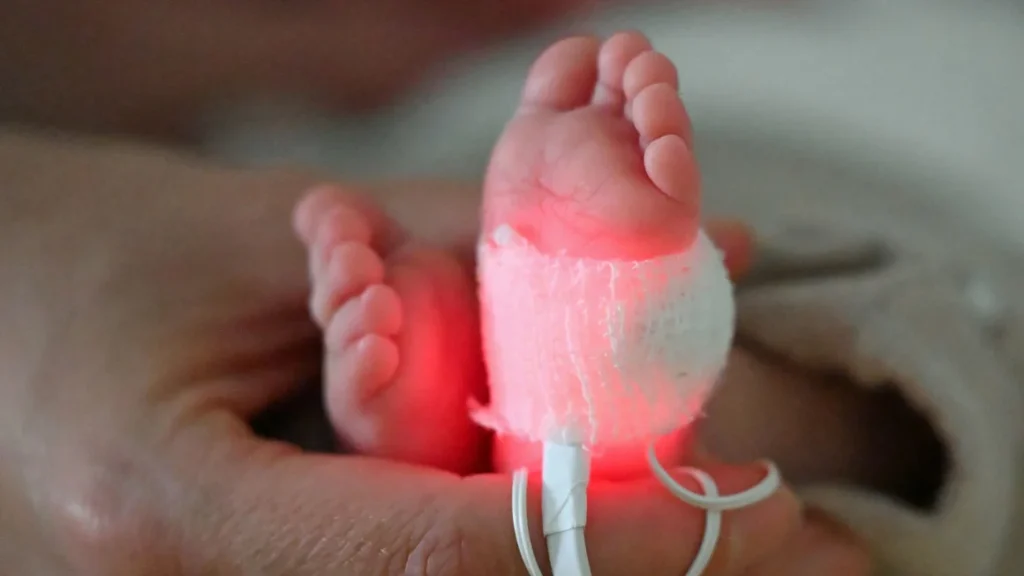 Bebé prematuro en incubadora con equipo médico alrededor, representando el riesgo de los ftalatos en nacimientos prematuros