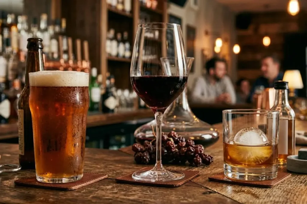Imagen con vino, cerveza y licores