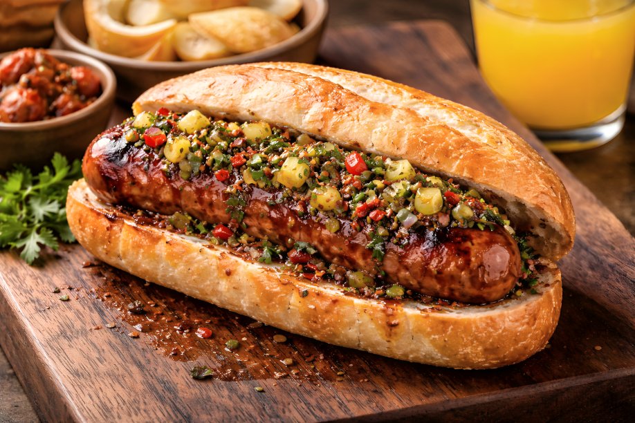 Chef preparando matahambre y choripanes en parrilla al aire libre, parrillada para conectar con la familia con salsas Olé