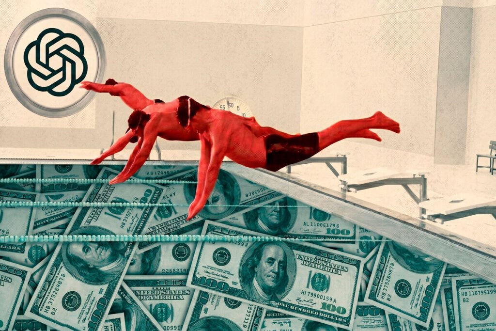Representación visual del éxito financiero y la liquidez de los ingenieros de inteligencia artificial en Silicon Valley.