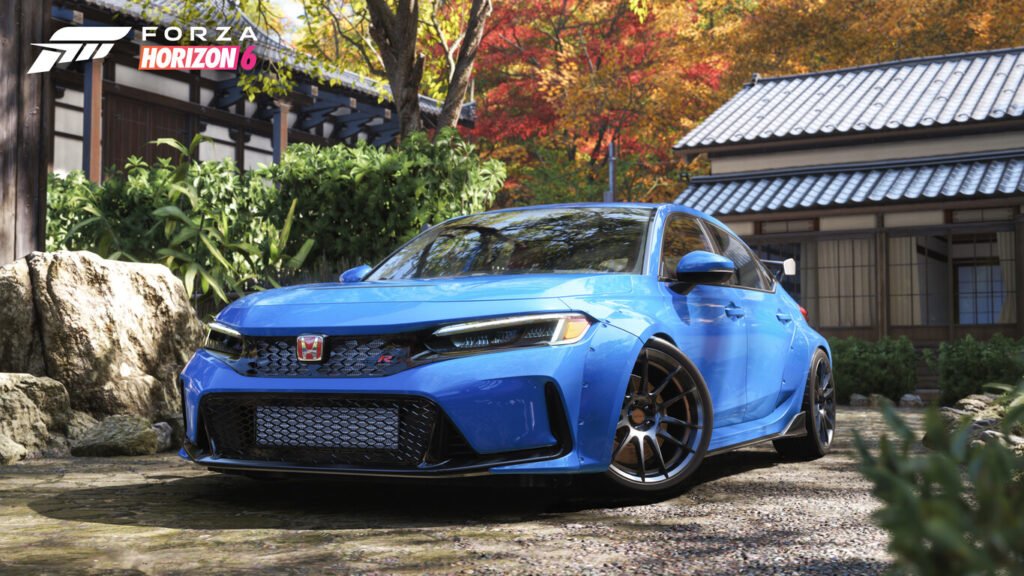 Captura de pantalla de Forza Horizon 6 mostrando un deportivo japonés bajo los neones de Tokio.