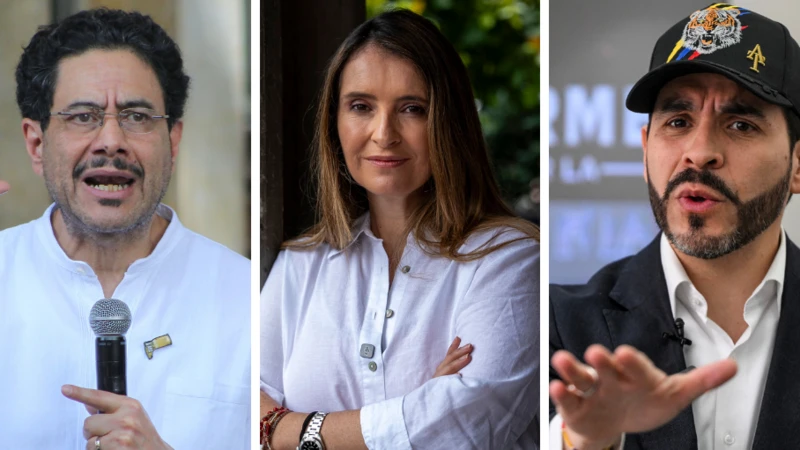 Candidatos principales Iván Cepeda, Paloma Valencia y Abelardo de la Espriella para la presidencia de Colombia en 2026.