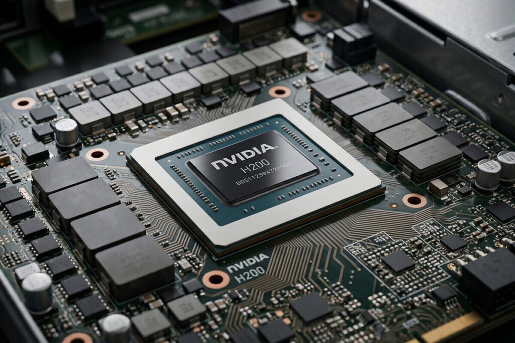 Servidores de alta densidad procesando algoritmos que evidencian los riesgos en el suministro de chips avanzados a China.