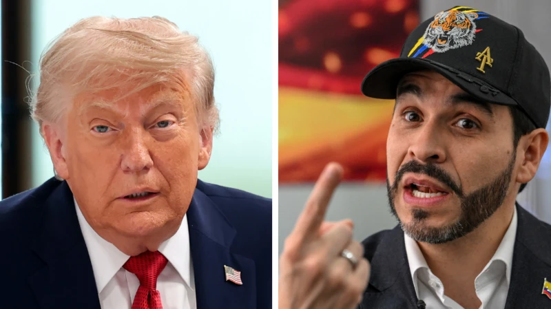 Composición gráfica de los líderes políticos Donald Trump y Abelardo de la Espriella con las banderas de sus respectivos países.