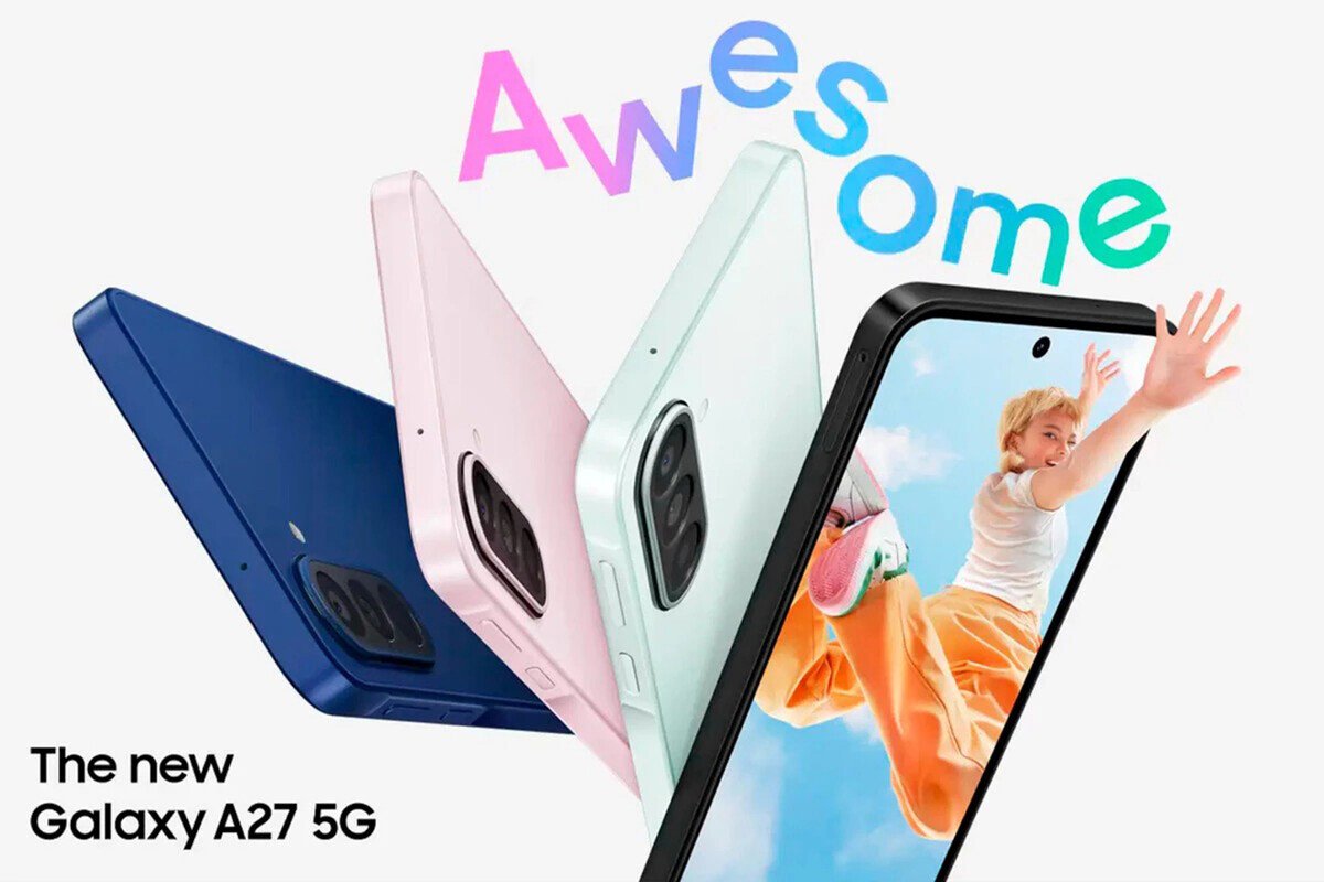 Primer plano de la parte trasera del nuevo teléfono inteligente de gama media, confirmando que el Galaxy A27 se estrena en España.