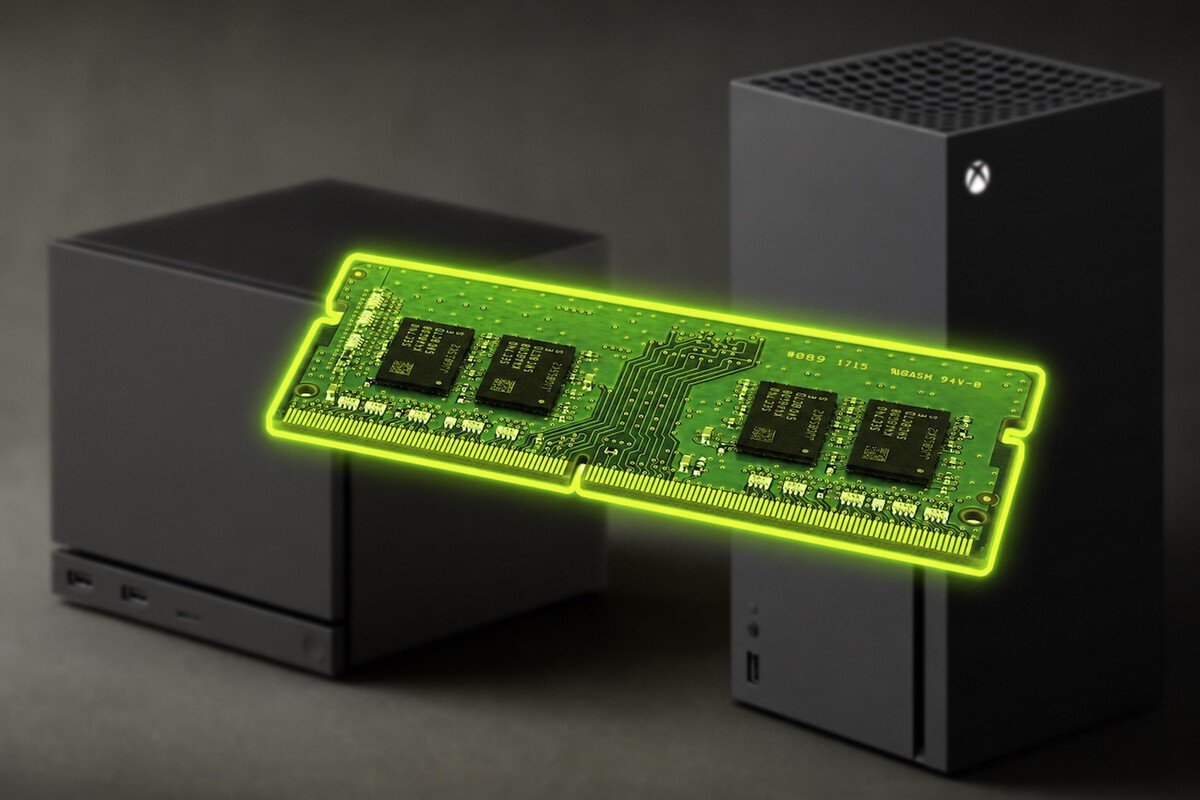 Módulos de memoria RAM e internos de almacenamiento electrónico expuestos en una fábrica automatizada, ilustrando la crisis de memorias RAM y almacenamiento.