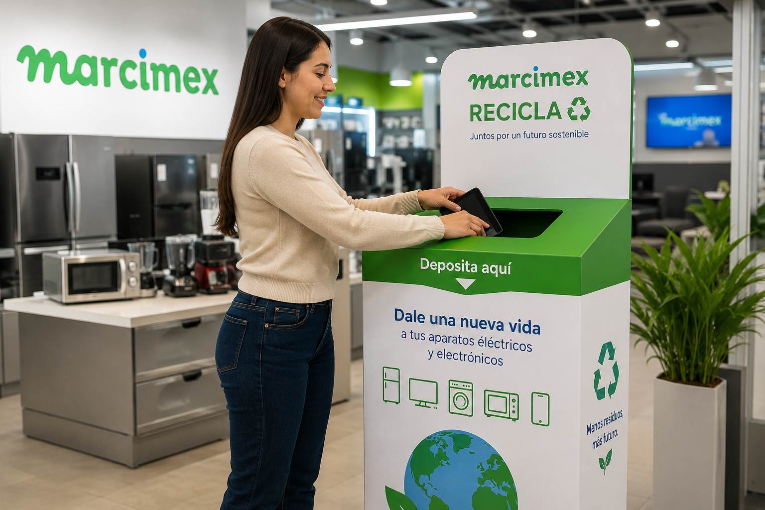 Programa de reciclaje electrónico Marcimex para la recolección de residuos eléctricos y electrónicos en Ecuador.