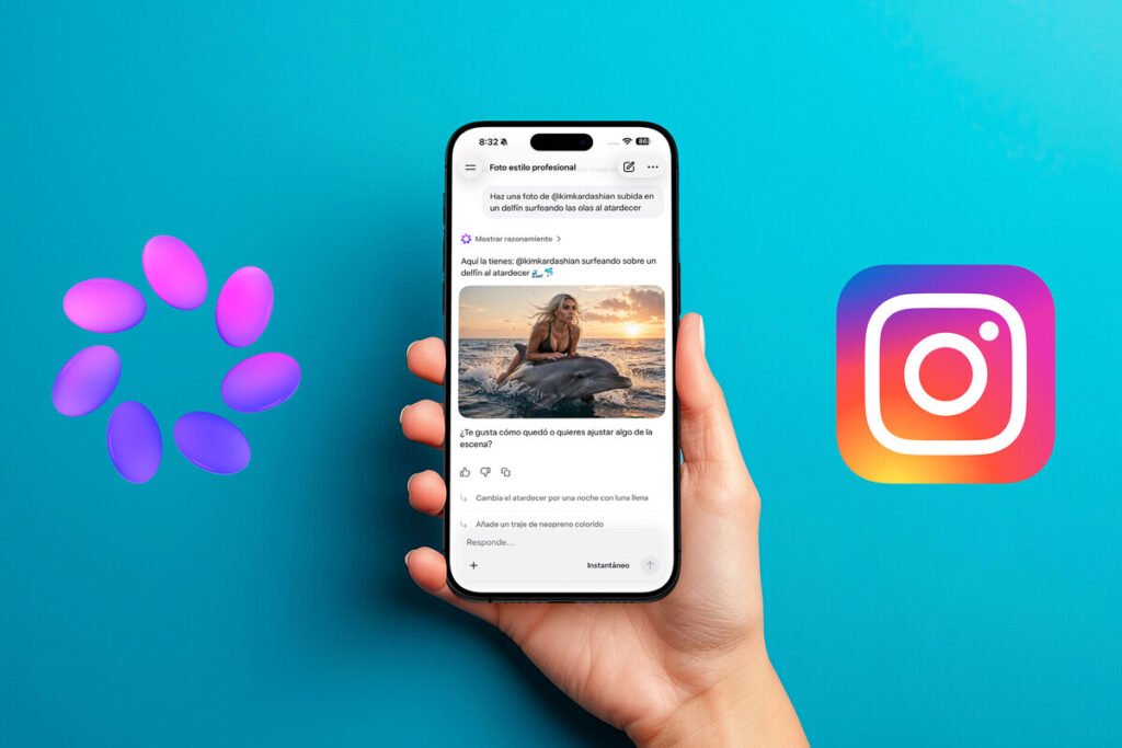 Captura de pantalla detallada del menú Compartir y reutilizar en la aplicación móvil Instagram para revocar accesos de el generador de imágenes de Meta AI.