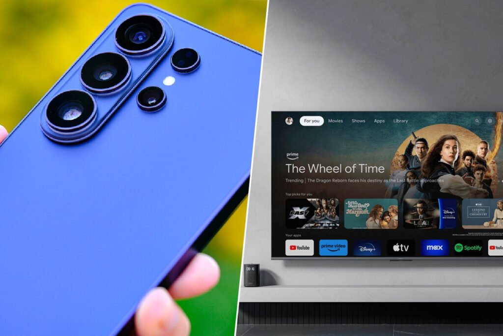 Teléfono móvil y televisor mostrados como parte de las ofertas en Amazon este 27 de julio.