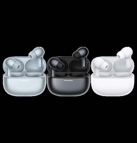 Una variedad de dispositivos tecnológicos inteligentes de Xiaomi incluyendo un reloj inteligente, auriculares inalámbricos y un parlante portátil ordenados sobre una mesa, representando el ecosistema AIoT de Xiaomi.
