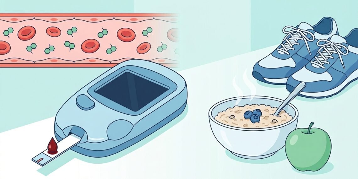 Representación gráfica de niveles de glucosa en sangre y factores que influyen en la salud metabólica