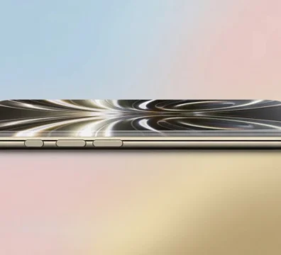Render conceptual de un teléfono inteligente premium con un rediseño completo de cristal traslúcido y bordes curvos continuos.
