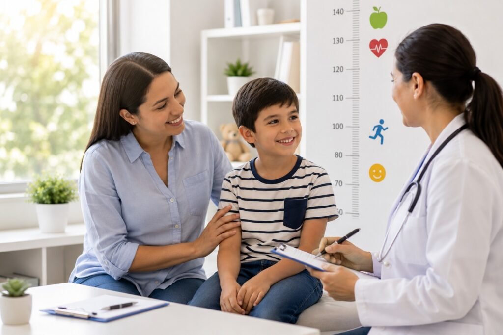 Niños en consulta médica durante las vacaciones escolares para cuidar la salud en Ecuador.