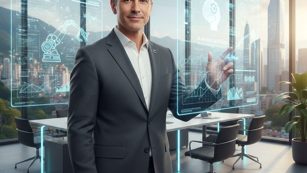 Ejecutivo analizando datos tecnológicos para ilustrar el rol del CEO del futuro y la IA en las organizaciones.