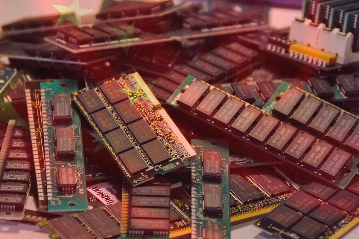 Oblea de silicio con microchips procesados por la empresa china CXMT para memoria RAM.