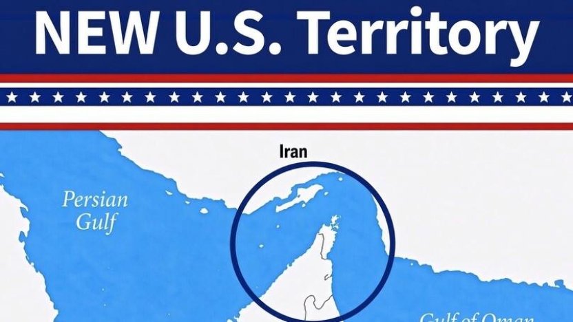 Mapa publicado por Trump declarando el estrecho de Ormuz como territorio estadounidense