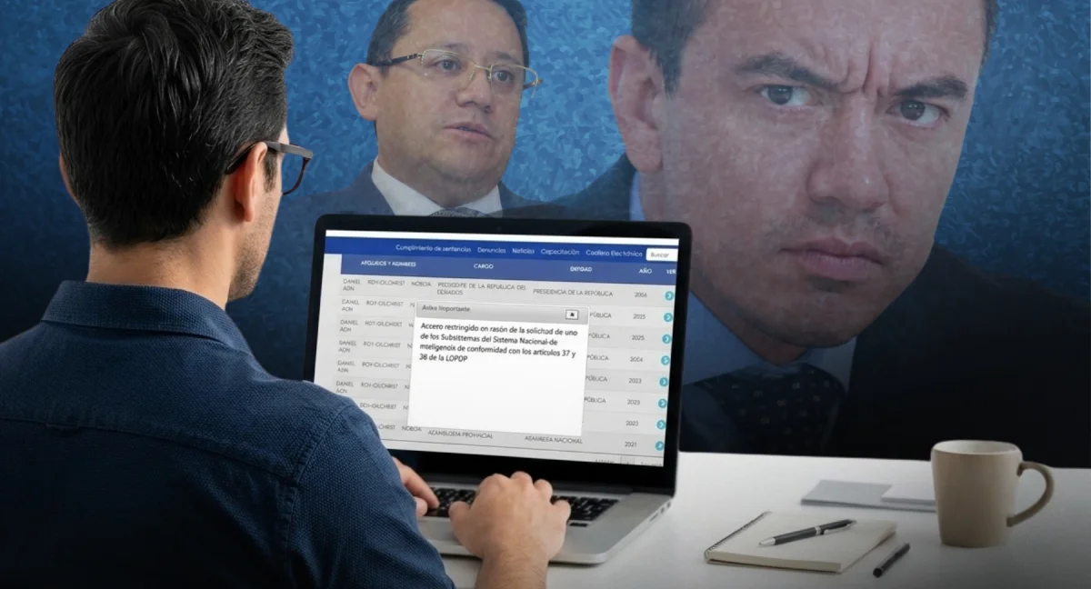 Imagen ilustrativa sobre la restricción de acceso a la declaración patrimonial de Daniel Noboa en el portal de la Contraloría General del Estado de Ecuador