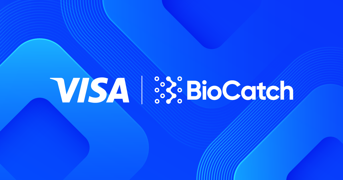 Representación digital de la adquisición de BioCatch por parte de Visa mostrando señales de ciberseguridad.
