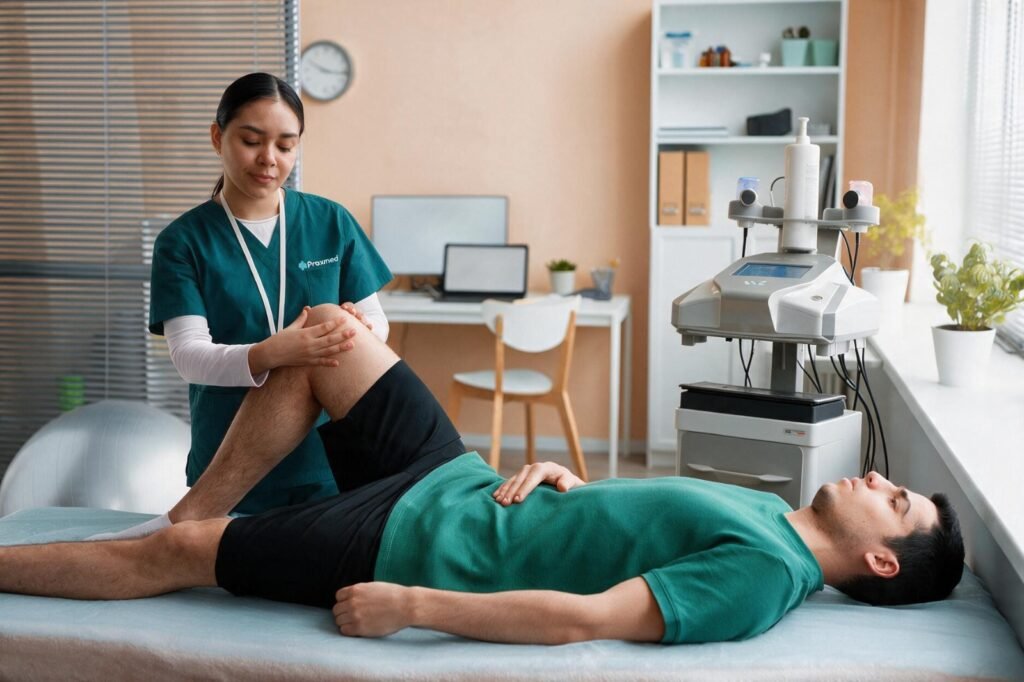 Equipo Winback 4 de fisioterapia en instalaciones de Praxmed, tecnología europea para rehabilitación avanzada