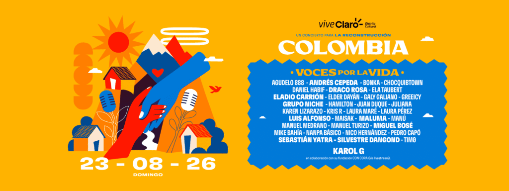 La cantante Karol G liderando la campaña promocional del concierto solidario en Bogotá por el terremoto en Colombia.