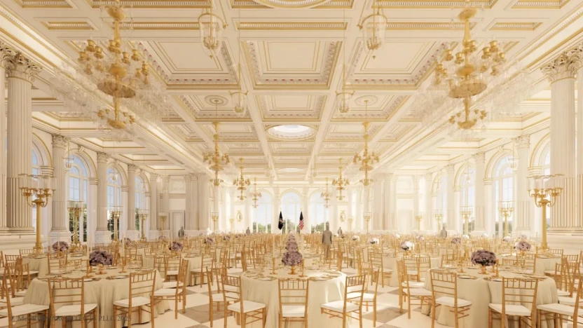 Maqueta del proyecto para el salón de baile en la Casa Blanca impulsado por la administración presidencial.
