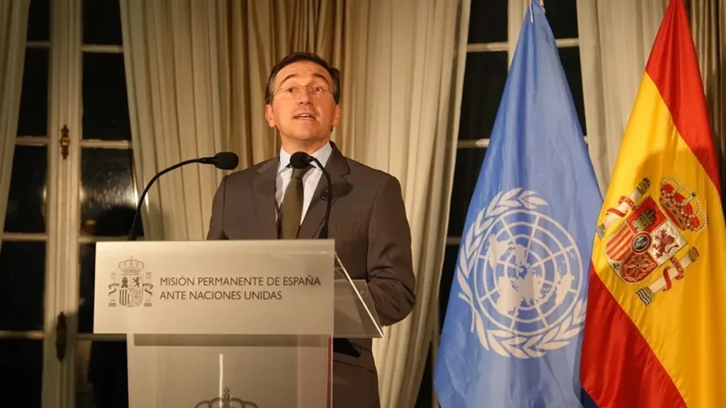 El ministro español José Manuel Albares durante su intervención en la ONU