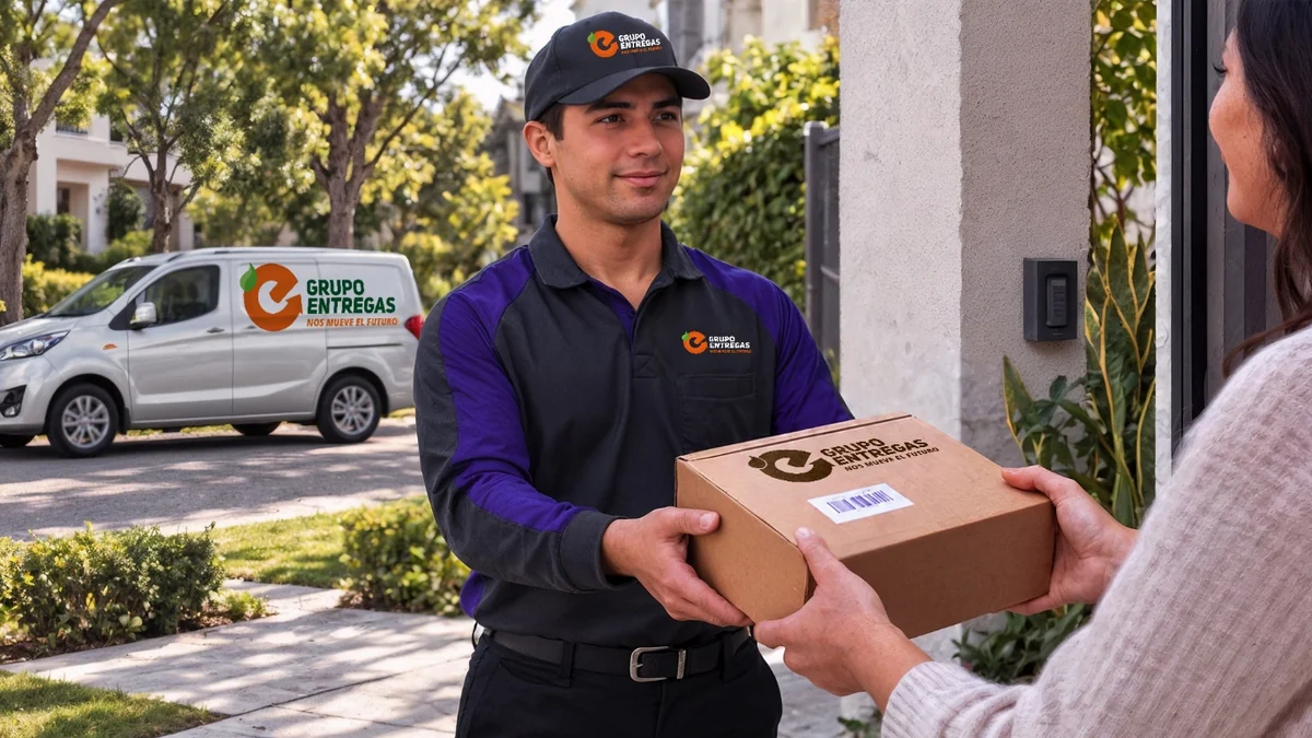Repartidor entregando un paquete a un cliente