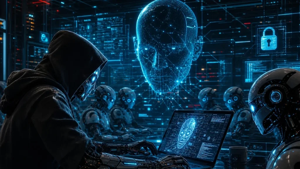 Infografia de ciberseguridad sobre malware autonomo impulsado por inteligencia artificial