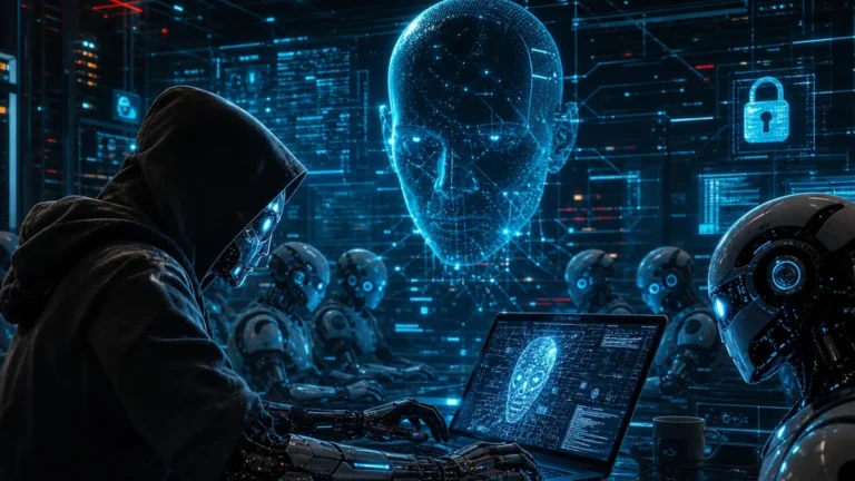 Infografia de ciberseguridad sobre malware autonomo impulsado por inteligencia artificial