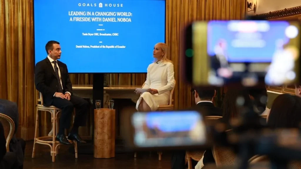 El presidente Daniel Noboa durante una intervención diplomática en Nueva York