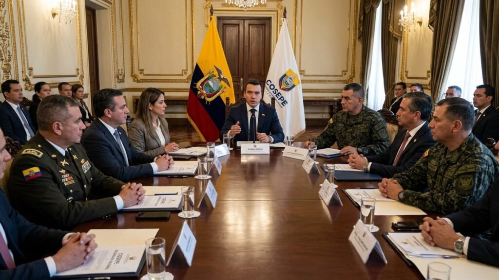 Presidente Daniel Noboa liderando reunión del Cosepe en Carondelet