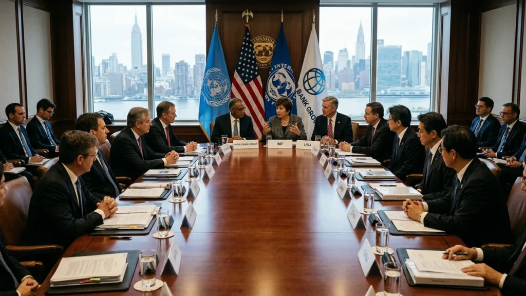Encuentro diplomático de Delcy Rodríguez en la ONU con directivos financieros multilaterales