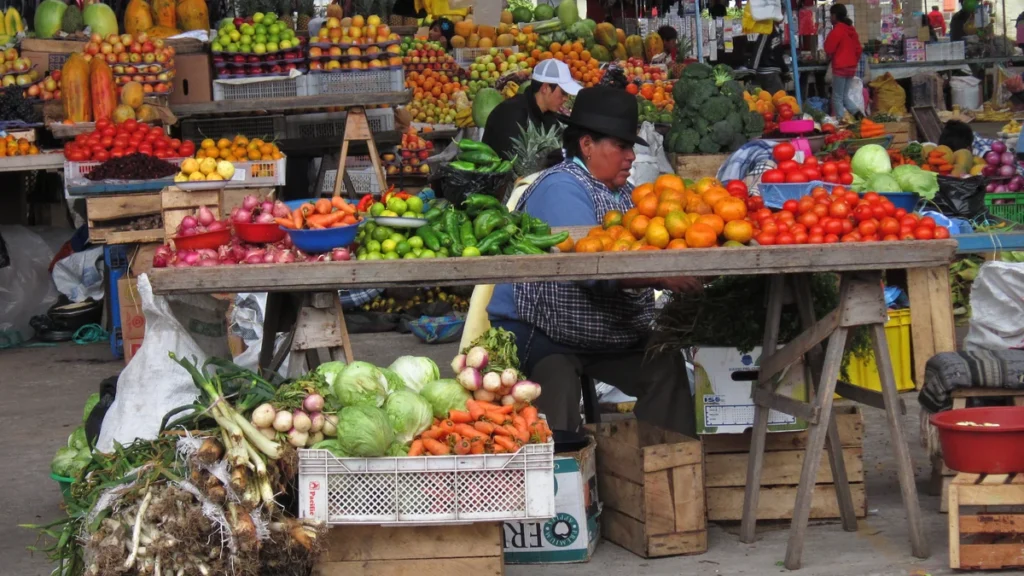 Mercado de vegetales frescos en los Andes ecuatorianos, base de la dieta ancestral prenatal del estudio