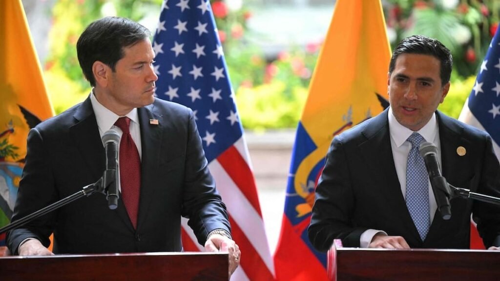 El presidente Daniel Noboa y el secretario de Estado Marco Rubio en el Palacio de Carondelet