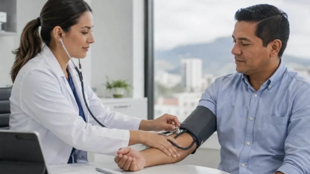 Médico revisando la presión arterial de un paciente