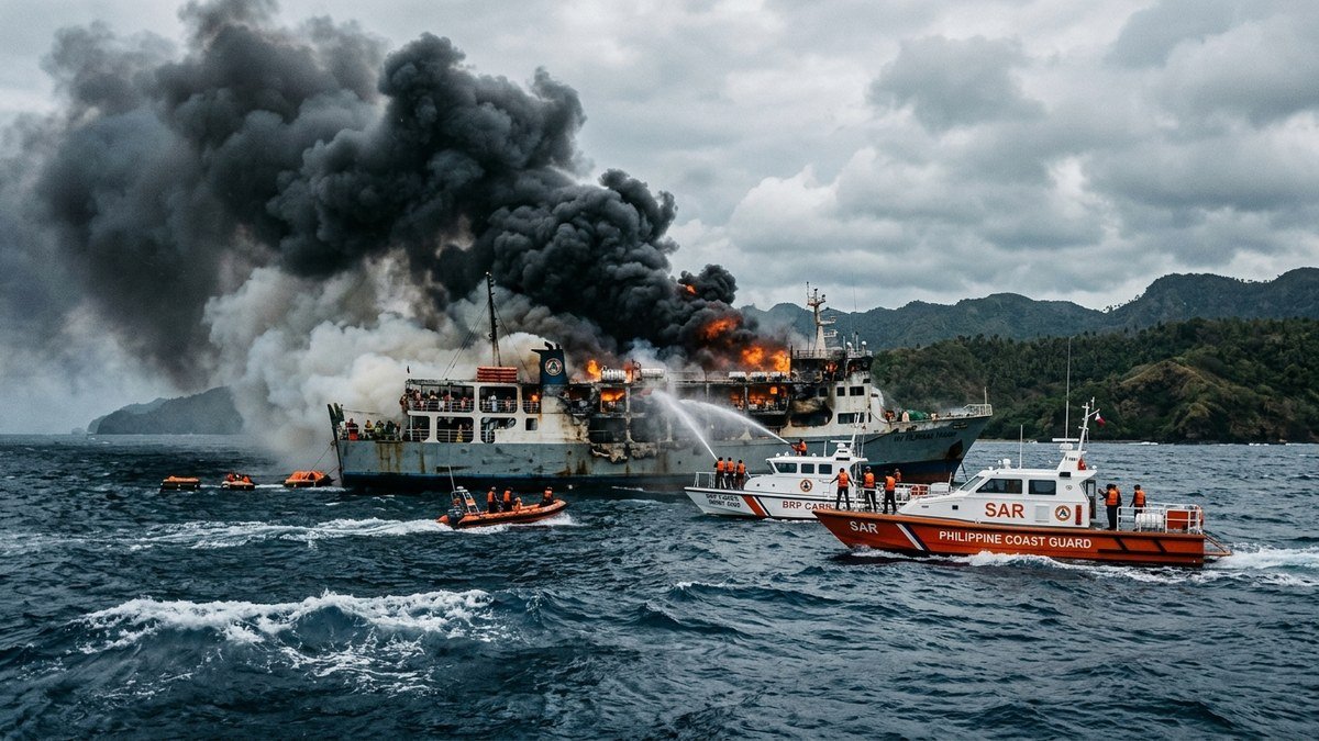 Cinco muertos y 86 desaparecidos en Filipinas tras el incendio de un barco de pasajeros