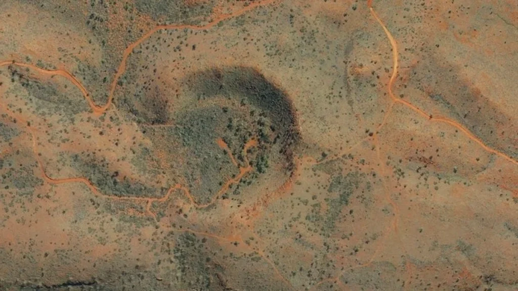 Vista satelital del cráter Hickman en Australia Occidental