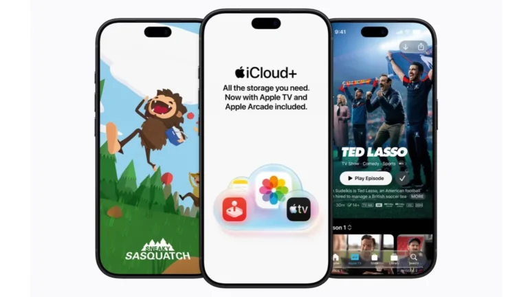 Logo de iCloud+ junto a los íconos de Apple TV y Apple Arcade