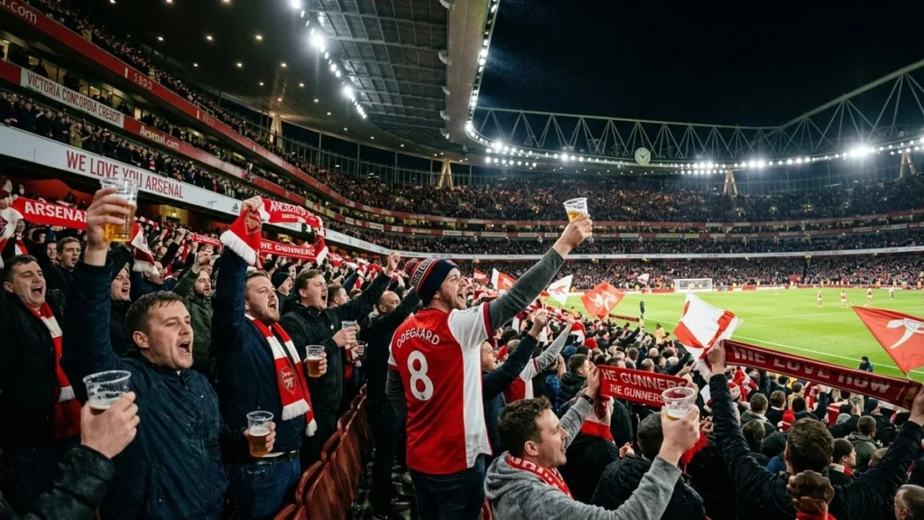 Hinchas ingleses en los graderíos de un estadio de fútbol británico