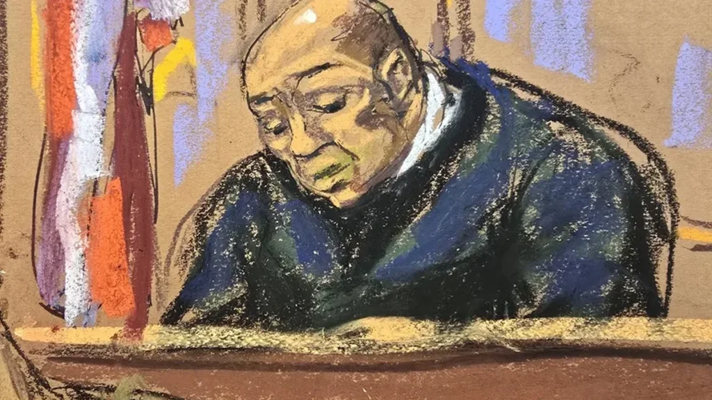 Dibujo del juez federal Alvin Hellerstein durante una audiencia del caso Maduro