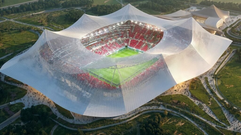 Construcción y maqueta del Gran Estadio Hassan II de Casablanca
