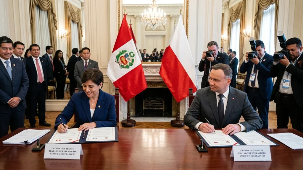 Cancilleres firman el tratado de extradición entre Perú y Polonia en ceremonia diplomática