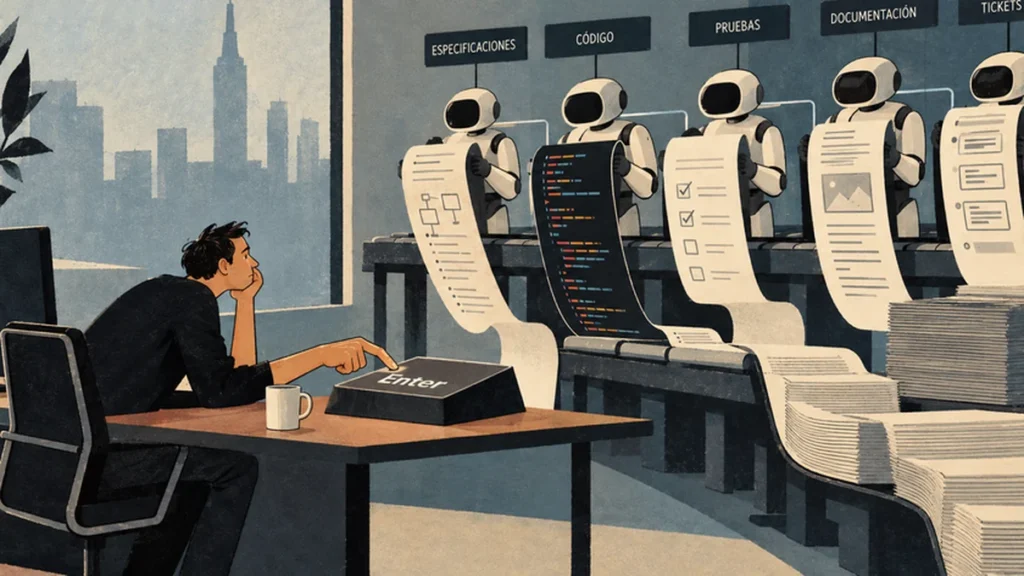 Desarrollador de software revisando código generado por inteligencia artificial