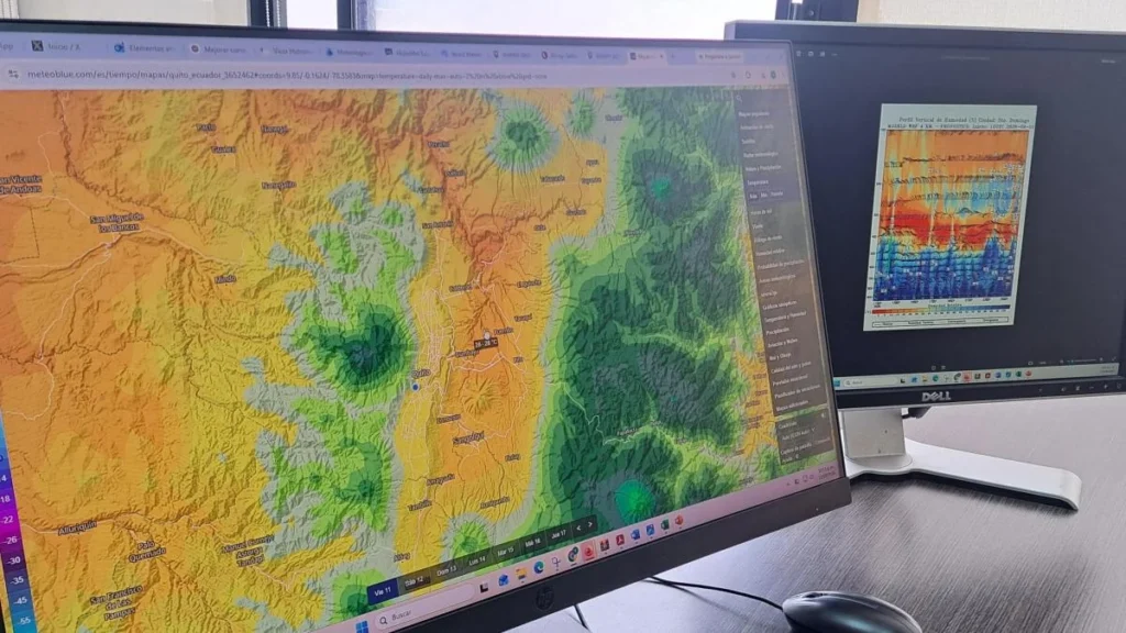 Monitoreo del Inamhi que muestra el aumento de temperaturas en la ciudad de Quito