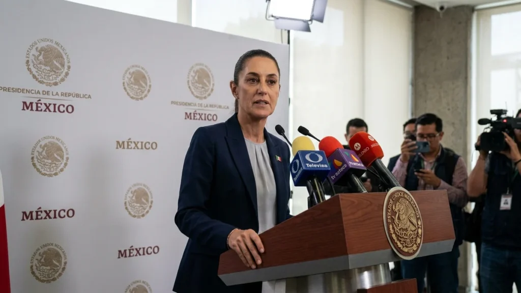 Claudia Sheinbaum en conferencia de prensa en Palacio Nacional sobre seguridad