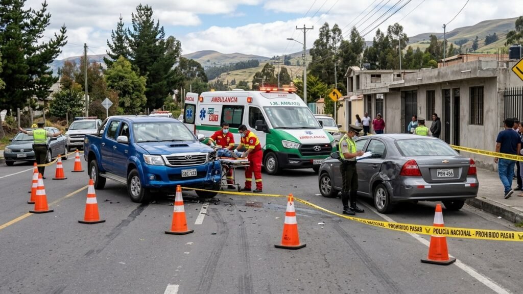 Rescatistas y agentes de tránsito atienden siniestro vial en Yacupamba Ambato